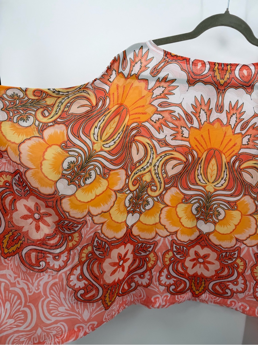 Chico’s Orange and White Floral Paisley Poncho - Picture 6 of 6